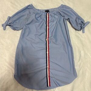 Blue Striped Off-Shoulder Dress